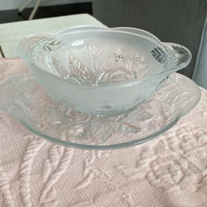 KIG MALAYSIA SET SMALL BOWL AND MATCHING PLATE WITH EMBOSSED AND FROSTED ROSES